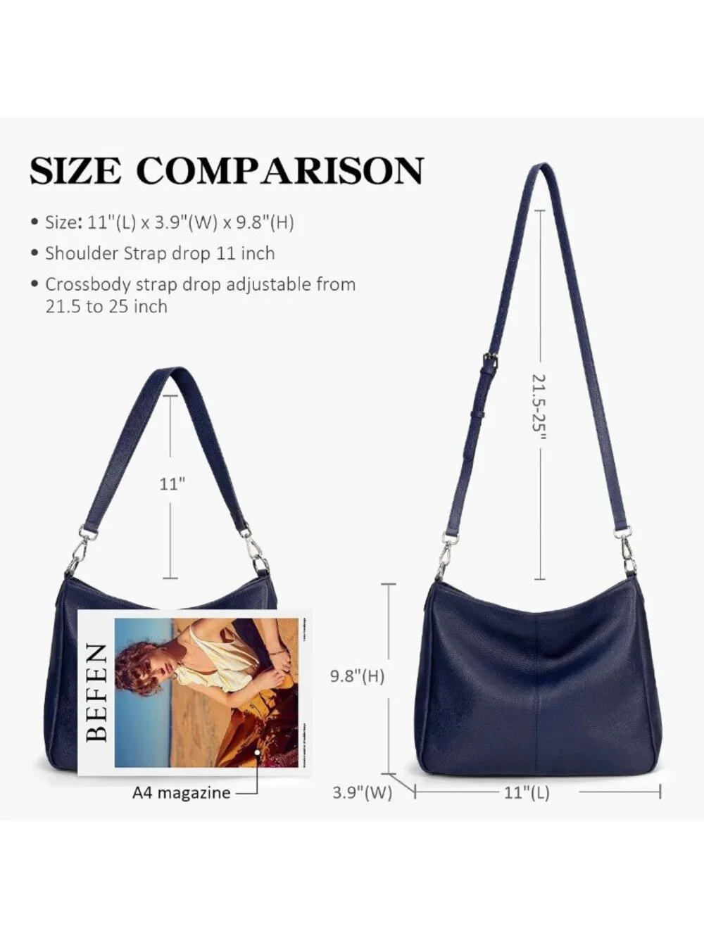 Genuine Leather Hobo Bag for Women - Stylish Crossbody & Shoulder Handbag with 2